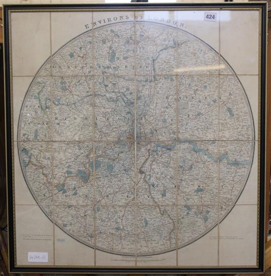 James Wyld, framed, London Environs map